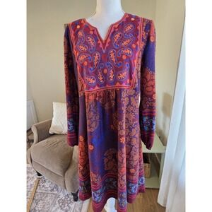 The Pyramid Collection Dress Embroidered Size Medium Above Knee Red Long Sleeve